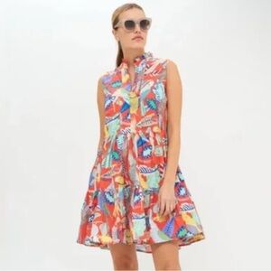 NWT Oliphant Yoke Dress Mini Sleeveless Polly Coral Orange Women’s XS Ruffle